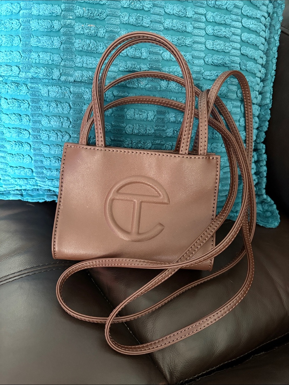 Telfar Brown Mini Leather Crossbody Bag